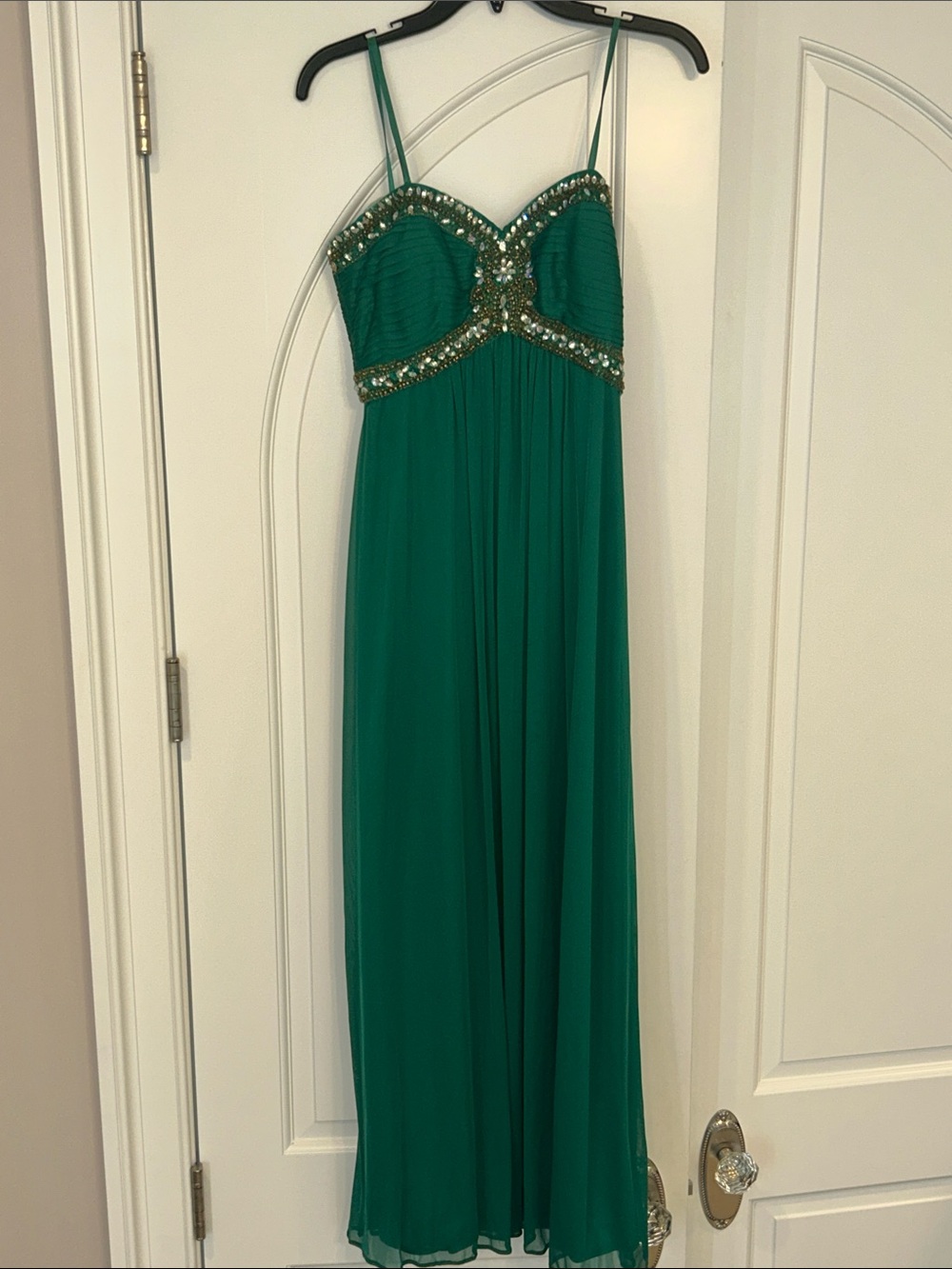 Xscape- Emerald Green Beaded Strapless Formal Gown